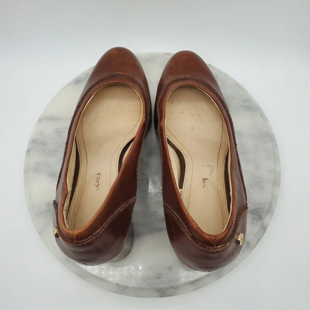 Hush Puppies‎ Spaniel Pump Dachshund Brown Leather Block Heel Comfort Shoes 8.5